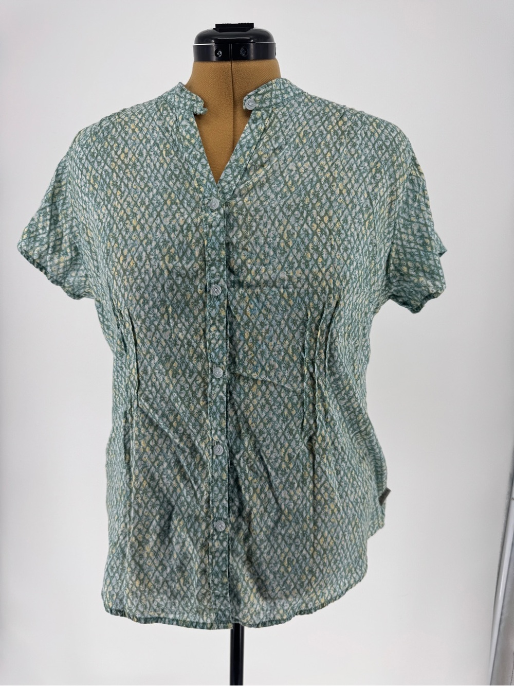 Woolrich Green Patterned Short-Sleeve Button-Up Top